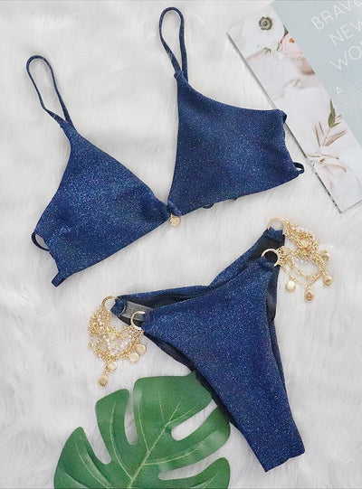 Metal Chain Pearl Shell Accessories Swimsuit