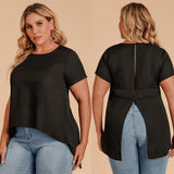 Round Neck Short Sleeve Solid Color Loose Top