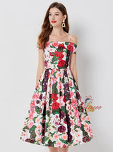 Summer Floral Print Suspender Dress