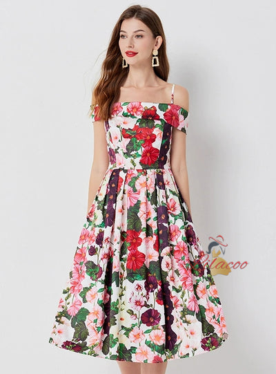 Summer Floral Print Suspender Dress
