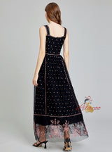 Retro Heavy Industry Gauze Embroidered Dress