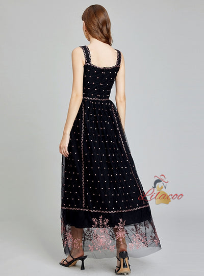 Retro Heavy Industry Gauze Embroidered Dress