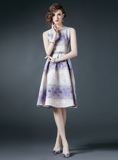 Sleeveless Slim Waist Jacquard Dress