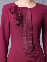 Green Long Sleeve Pleats Split Mother Of The Bride Dress
