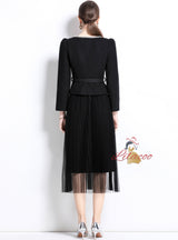 Round Neck Slim Long Sleeve Mesh Two-piece Suit