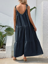 Solid Color Sleeveless Suspender Long Dress