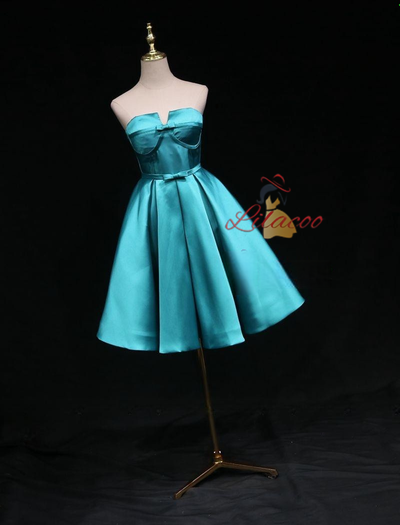 A-Line Blue Satin Strapless Homecoming Dress