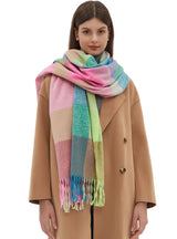 Thickened Fringed Rainbow Plaid Scarf