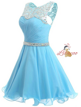 Blue Chiffon Beading Crystal Homecoming Dress