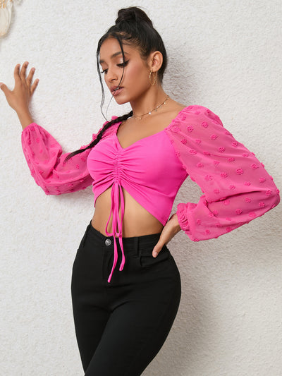 V-neck Chiffon Drawstring Tight Shirt