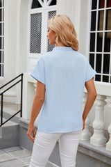 Solid Color V-neck Short Sleeve Casual Chiffon Shirt