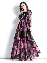 Holiday One-shoulder Flounced Beach Print Dress