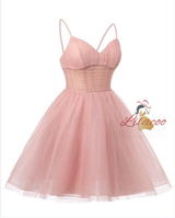 Pink Tulle Sequins Spaghetti Straps Homecoming Dress