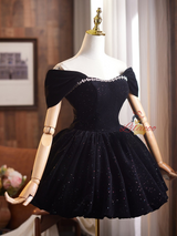 Black Velvet Sequins Crystal Homecoming Dress