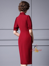 Burgundy V-neck Beading Crystal Mother Of The Bride Dress
