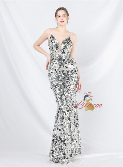 Mermaid Sequins Spaghetti Straps Prom Dress