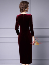 Burgundy Velvet Beading Mother Of The Bride Dress