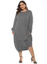 Round Neck Fashion Lantern Long Sleeve Dress