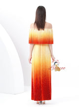 Gradient Pleats Off the Shoulder Long Dress
