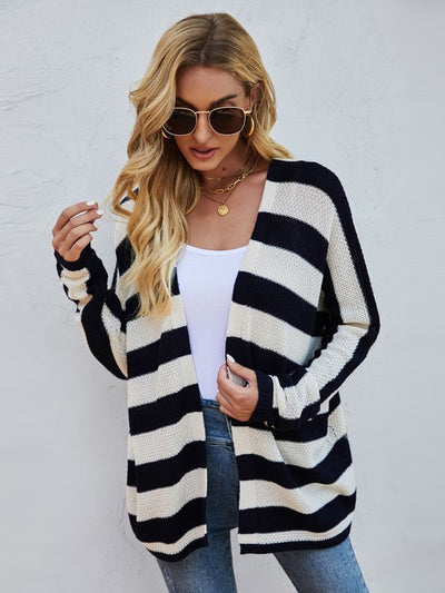 Bat Sleeve Knitted Loose Striped Coat