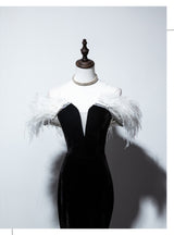 Black Mermaid Velvet Feather Prom Dress
