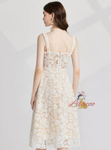 Retro Silm Waist Embroidery Gauze Dress