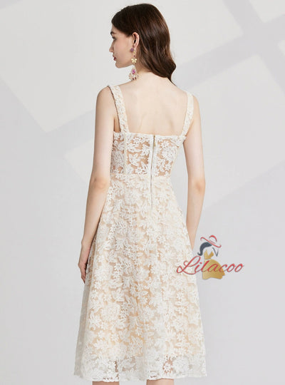 Retro Silm Waist Embroidery Gauze Dress