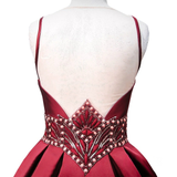 Burgundy Satin Beading V-neck Homecoming Dress