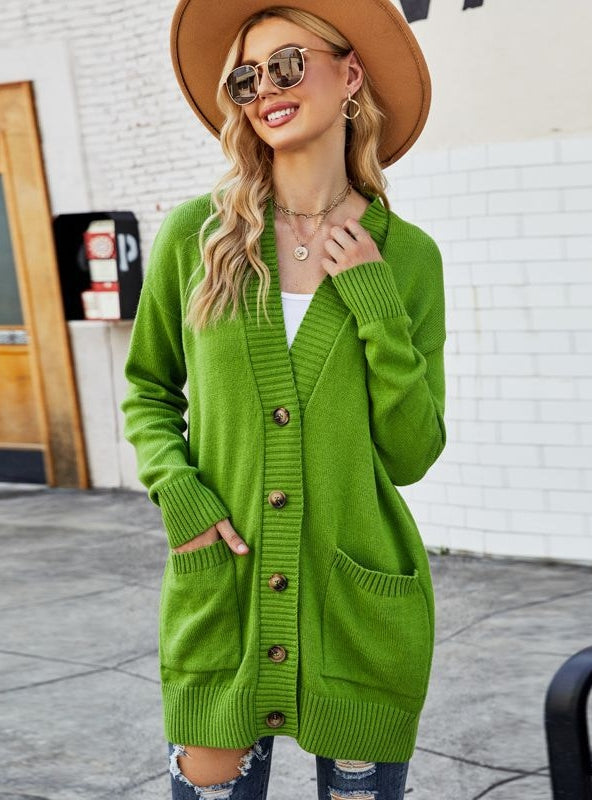 Retro V-neck Pocket Sweater Coat