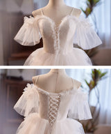 White Tulle Lace Spaghetti Straps Wedding Dress