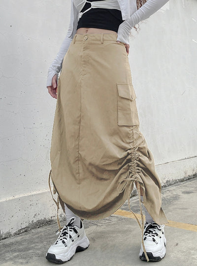Irregular Side Pleats Slits Long Skirt