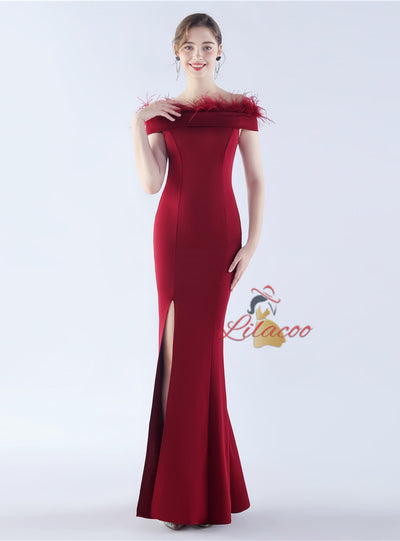 Off the Shoulder Split Prom Dress