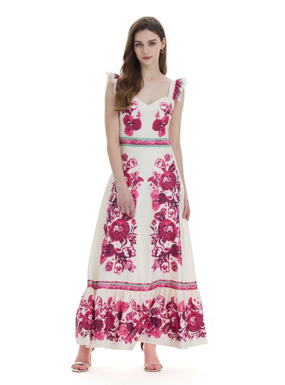 Lotus Leaf Retro National Print Sleeveless Dress