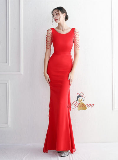 Mermaid Backless Beading Prom Dress