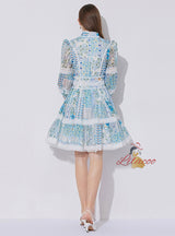 Lace Stitching Lantern Sleeves Dress