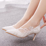 Pointed Shoes Lace Pointed Wedding Shoes