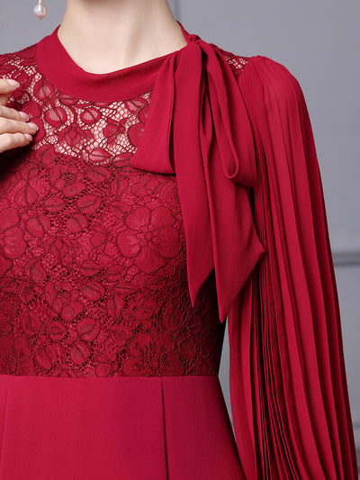 Long Sleeve Lace Pleats Mother Of The Bride Dress