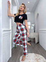 Summer Short Sleeve Plaid Trousers Suit