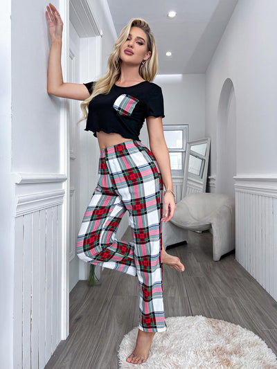 Summer Short Sleeve Plaid Trousers Suit