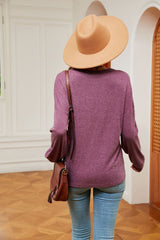 Solid Color V-neck Loose Long Sleeve T-shirt