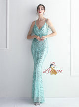 Sequins Mermaid Spaghetti Straps Beading Prom Dress