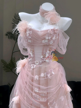 Pink Tulle Sequins Pleats Prom Dress