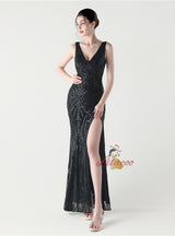 Mermaid Sequins V-neck Prom Dress