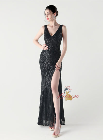 Mermaid Sequins V-neck Prom Dress