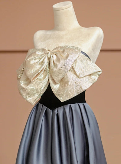Simple Satin Strapless Bow Prom Dress