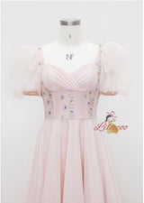 Pink Square Neck Gauze Bead Dress