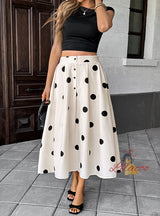 Mid-long Wave Point Skirt Elastic Retro Skirt
