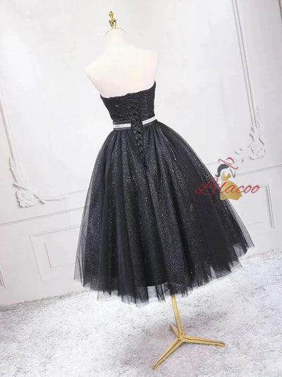 Black Tulle Sequins Homecoming Dress