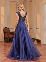 V-neck Sequin Tulle Prom Dress
