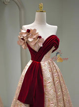 Champagne 3D Flower Velvet Pleats Prom Dress